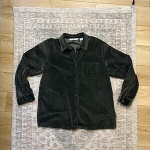 VTG 90s LL Bean Green Velour Button Up Long Sleeve Shirt Academia Gorpcore - L